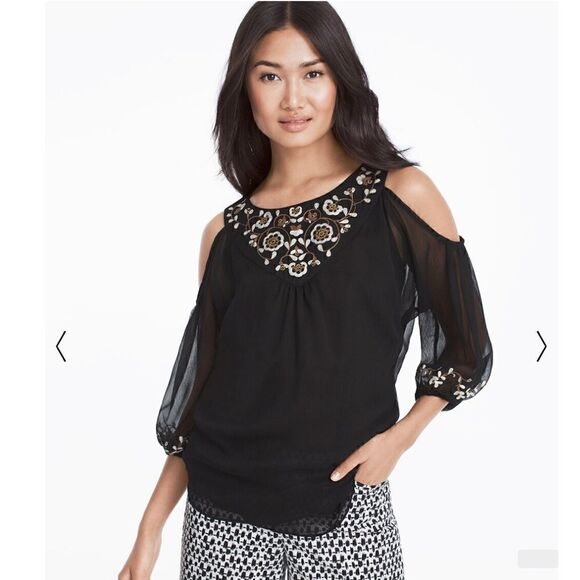 NWOT WHBM Embroidered Cold-Shoulder Blouse - Picture 1 of 9